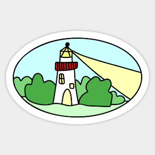 Summery Lighthouse Drawing in an Oval, Made by EndlessEmporium Sticker